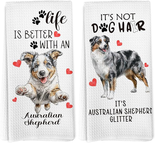 Australian Shepherd Gifts Kitchen Towels Set of 2, Funny Dog Hand Towels for Kitchen Bathroom Decor, for Women Dog Lovers Moms Owners Dishcloths Dish Towel 16X24 Inches
