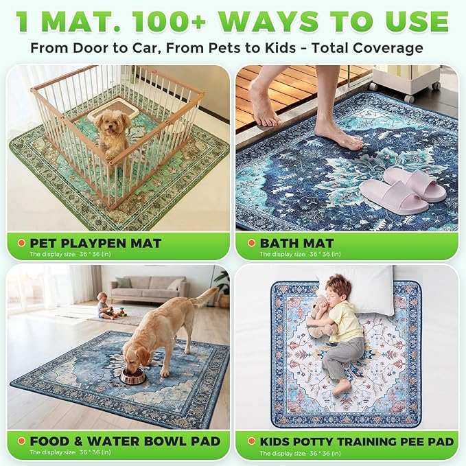 Hompet 2 Pack Super Absorbent Dog Door Mat for Muddy Paws, Washable Pee Pads for Dogs, Reusable Puppy Training Pads, Quick Dry Non-Slip Pet Entryway Rug, Leak-Proof Potty Pad for Indoor Floors 54x54