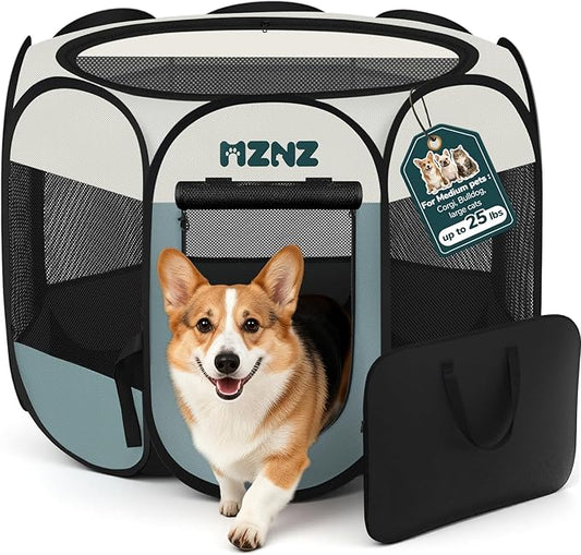 Dog Playpen, Portable Puppy Pet Crate Indoors for Small/Medium Dogs Cats Rabbits, Foldable Dog Cage Enclosure for Outdoor, Pop Up Dogs Tent Kennel with Carrying Case, Grey