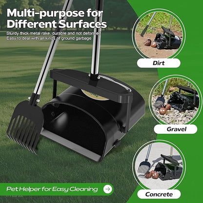 UPSKY Dog Pooper Scooper Swivel Bin & Rake Kit with 100 Waste Bags, 33.4" Stainless Steel Long Handle Heavy Duty Pet Poop Shovel for Large Medium Small Dogs, Odor-Proof Lid for Yard/Lawn/Outdoor Use