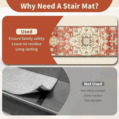 Non-Slip Carpet Stair Treads 15PCS, 8"x30" Peel and Stick Stair Runner for Wooden Steps Indoor, Washable Reusable Adhesive Backing, Pet-Friendly Safety Mats for Kids, Elders, Dogs