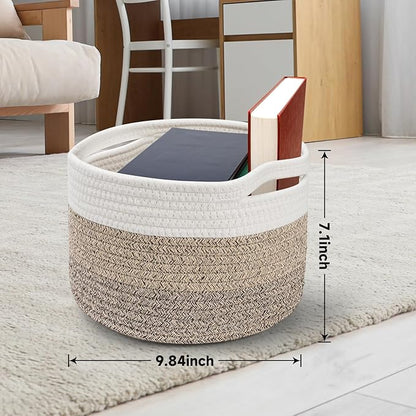 Small Rope Baskets for Storage, Baskets for Gifts Empty, Cute Round Woven Basket, Decorative Shelf Baskets 9.82×9.82×7.1", Cotton Toy Storage Bins for Organizer 3 Packs Mixed Brown