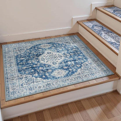 OJIA Stair Treads Carpet for Wooden Steps Non-Slip Landing Mat Stair Rug with Rubber Backing, Soft Stair Runner Safety Rugs for Family, Absorbent Washable 31x31 inch