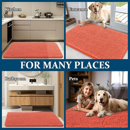 OLANLY Dog Door Mat for Muddy Paws 47x20, Absorbs Moisture and Dirt, Absorbent Non-Slip Washable Doormat, Quick Dry Chenille Mud Mat for Dogs, Entry Indoor Entryway Carpet for Inside Floor, Coral