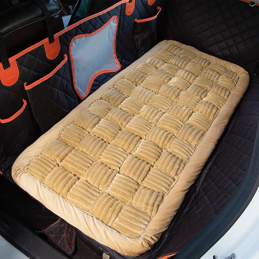Soulbond Dog Bed for Car Back Seat Soft Plush Backseat Pet Bed Mat Non-Slip Travel Pet Mat, Fuzzy Plaid Dog Seat Cover, Fit for Backseat Extenders and Trucks SUVs (Light Brown, 54" x 24.8")