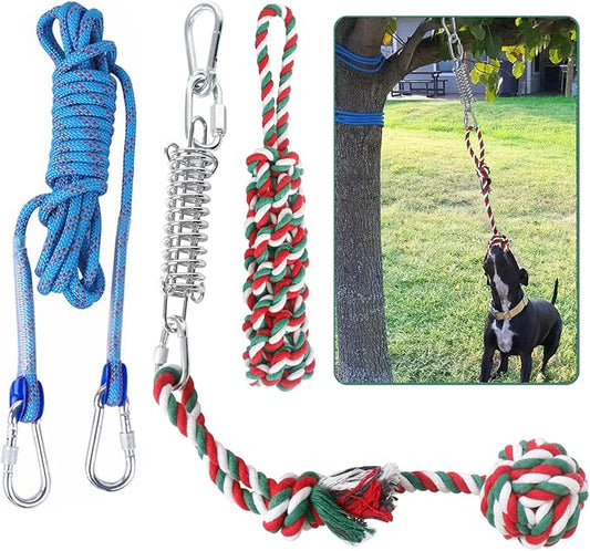 HOPET Dog Outdoor Bungee Hanging Toy, Tether Tug of War Toys for Medium to Large Dog to Exercise, Durable Interactive Tug Toy, Dog Rope Toys