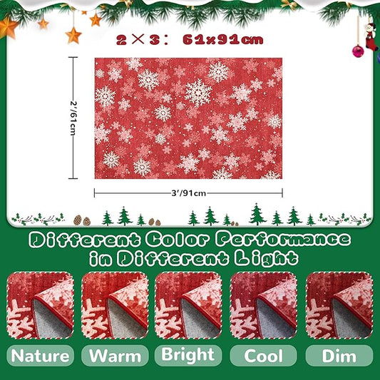 2x3 Christmas Doormat for Entryway, Washable Christmas Rugs Bathroom，Snowflake Front Porch Runner Rug，Non-Slip Red and White Christmas Decor Indoor(2'x3', Red/White)