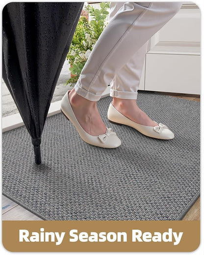 Color&Geometry Ultra-Thin Indoor Door Mat, 24"x36" Low-Profile Non-Slip Entryway Rug with Modern Geometric Texture, Washable Doormat for Indoor Entrance, Front Door, Light Grey (Rolled-up NO Creases)