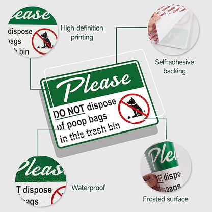 2PCS Please Do Not Dispose Poop Bags in This Trash Bin Stickers, Self-Adhesive Weatherproof Vinyl Do not Throw Dog Poop Bag in The Trash Sign, Trash Can Stickers for Home，House，Yard，Restaurant