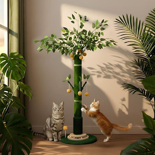 53" Extra Tall Cat Scratching Post for Large Cats, Heavy Duty Vertical Scratcher with Natural Sisal Rope, Stable Climbing Pole with Hanging Ball for Full Body Stretching