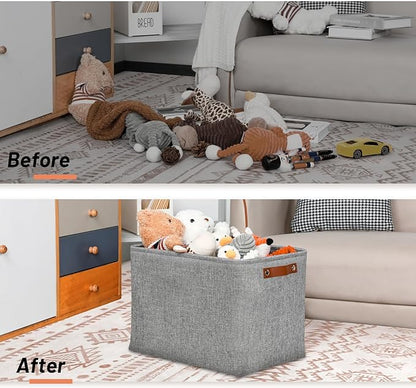DULLEMELO Large Storage Baskets, 3 Pack Foldable Storage Baskets Bins for Colthes Organizer, Fabric Storage Organizer Baskets for Shelves Closet Nursery Toy Storage(Gray)