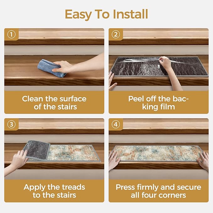 Carpet Stair Treads Non Slip 15PCS, 8" X 30" Edging Stair Runner for Wooden Steps Indoor, Resistant Stair Rugs with Reusable TPE Adhesive Backing, Residue Mat for Elders, Pets, Ashstone/Grey