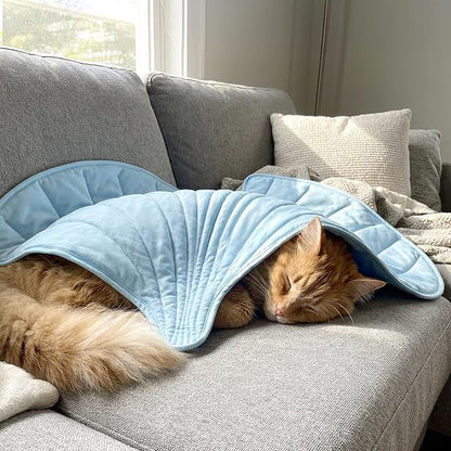 PetAmi Dog Cooling Mat, Ginkgo Leaf Shape, Reversible Cooling Nylon Blanket Soft Fleece Pet Pad for Dogs Cats, Summer All Season Use Q-Max>0.3, Medium 44x49 in, Light Blue