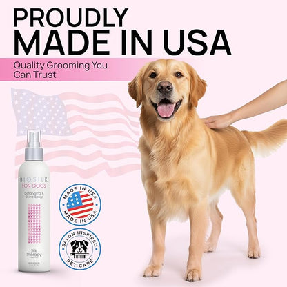 BioSilk for Dogs Detangling Spray with Shine Support, Lightweight Leave In Grooming Mist that Helps Smooth Coats, Detangle, and Add Shine Without Buildup, 8 Fl Oz