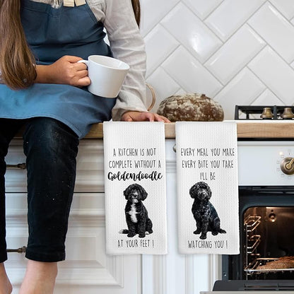 Black Goldendoodle Dog Kitchen Towels Set of 2, Funny Dog Kitchen Decor, Dogs Gifts for Women Men Hand Towel, Pet Owner Gift Decorative Tea Towels Dish Towel 16x24 Inch