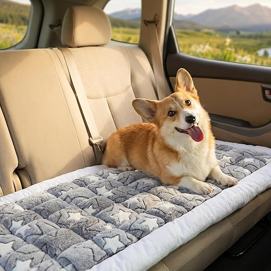 Soulbond Dog Bed for Car Back Seat Soft Plush Backseat Pet Bed Mat Non-Slip Travel Pet Mat, Fuzzy Plaid Dog Seat Cover, Fit for Backseat Extenders and Trucks SUVs (Star, 54" x 24.8")