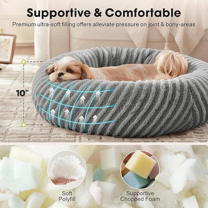 MIXJOY Dog Beds Large Sized Dogs, Washable Dogs Bed with Removable Cover, Cozy Donut Dog Ded Fluffy Plush Faux Fur Pet Bed with Anti-Slip Bottom, 36"x36"x10", Grey