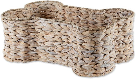 Bone Dry Pet Storage Collection, Bone Shape Hyacinth Toy Basket, White Wash, Large - 24x15x9"