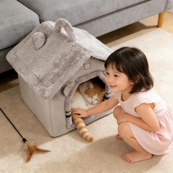 Indoor Cat House, Dog Tent for Indoor, Covered Dog Bed Pet House with Non-Slip Bottom, Indoor Cozy Cave for Kitten, Puppy & Small Pets