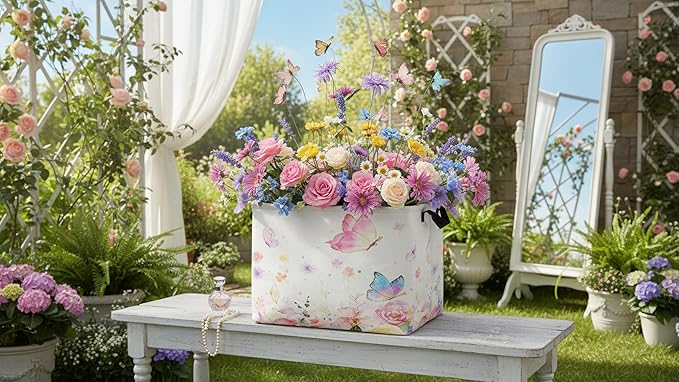 CLOCOR Rectangular Storage Basket,Collapsible Cute Pattern Storage Bin,Waterproof Books Box with Handles,Gift Basket(Golden Butterfly)
