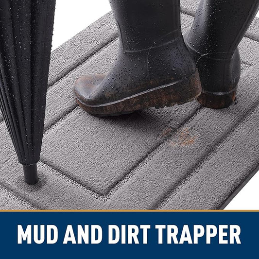Smiry Dog Door Mat for Muddy Paws, Absorbs Moisture and Dirt, Low-Profile Entryway Mat with Non-Slip Backing, Entry Indoor Outdoor Doormat for Inside Floor (48x30 Inches, Grey, Bordered)
