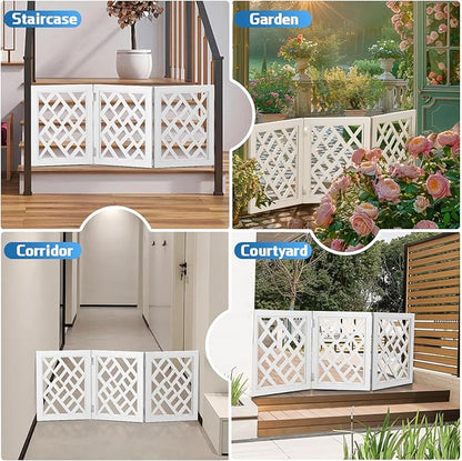Cut-Out Design 16" Short Dog Gate for Small Dogs, Foldable Retractable Puppy Gate Indoor - Freestanding Lightweight Pet Barrier for Doorways, Stairs, Hallways (Extends to 35", White)