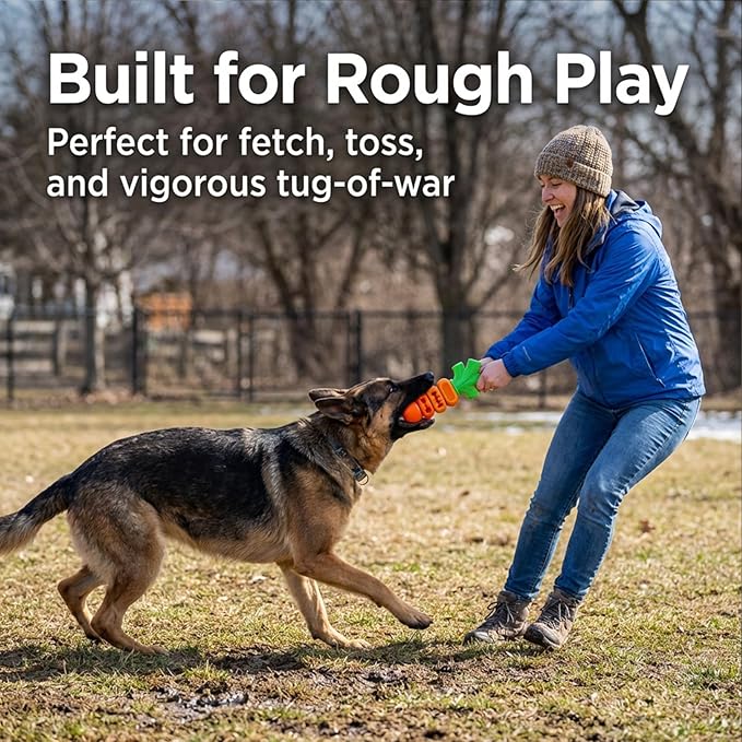 3 Pack Dog Toys for Aggressive Chewers – Bacon Flavored 7" Tough Chew Bone, Hard Nylon & Rubber Teeth-Cleaning Toys, Carrot-Shaped Chew Toy Set for Medium & Large Dogs 20–70 lbs
