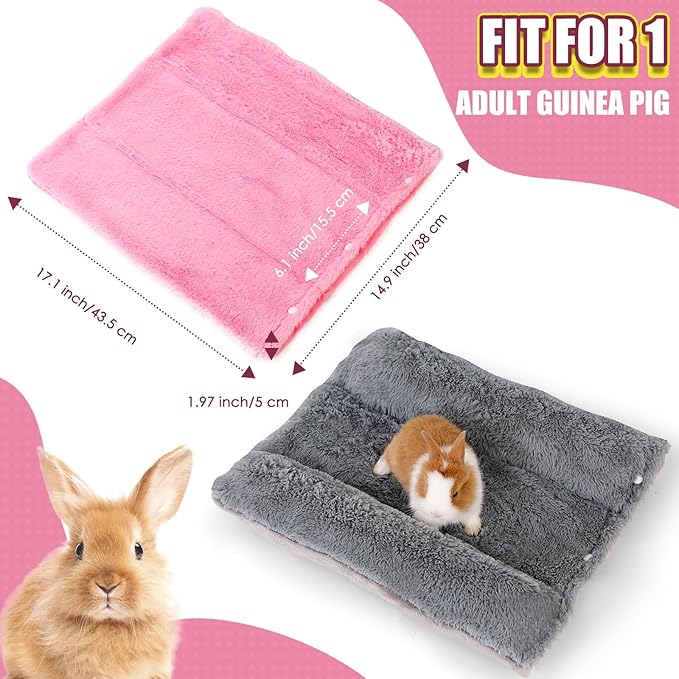 Rabbit Bed - Reversible Small Pet Mat with Two Removable Washable Covers, Snuggle Bed for Rabbits and Adult Guinea Pigs, Pink and Dark Gray Respectively