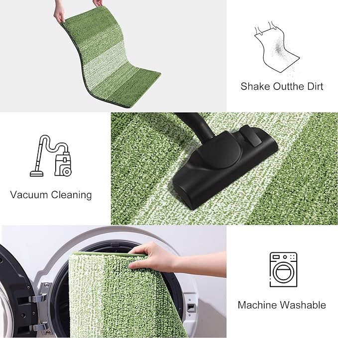 Smiry Dog Door Mat for Muddy Paws, Absorbs Moisture and Dirt, Low-Profile Entryway Mat with Non-Slip Backing, Entry Indoor Outdoor Doormat for Inside Floor (30x17 Inches, Green, Striped)