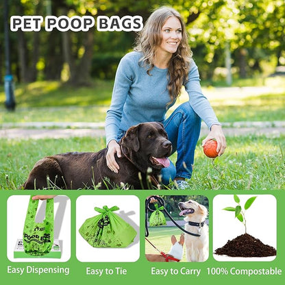 Cat Litter Bags for Poop, Compostable Kitty Poop Bags, 100 Count Unscented Disposal Waste Bags with Handle, Fit Any Scoop, Odor Sealing and Leakproof Dog Pooper Bag