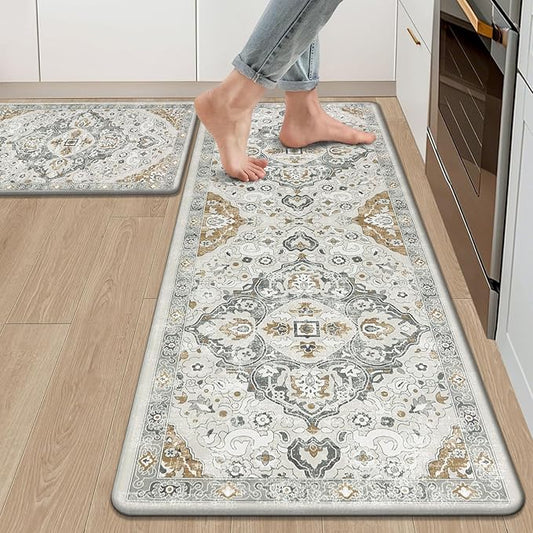 Ileading Anti Fatigue Kitchen Rugs Sets of 2 Cushioned Kitchen Mats for Floor Waterproof Kitchen Mat Set Non Slip Comfort Standing Mat for Kitchen, Office, Sink, Laundry
