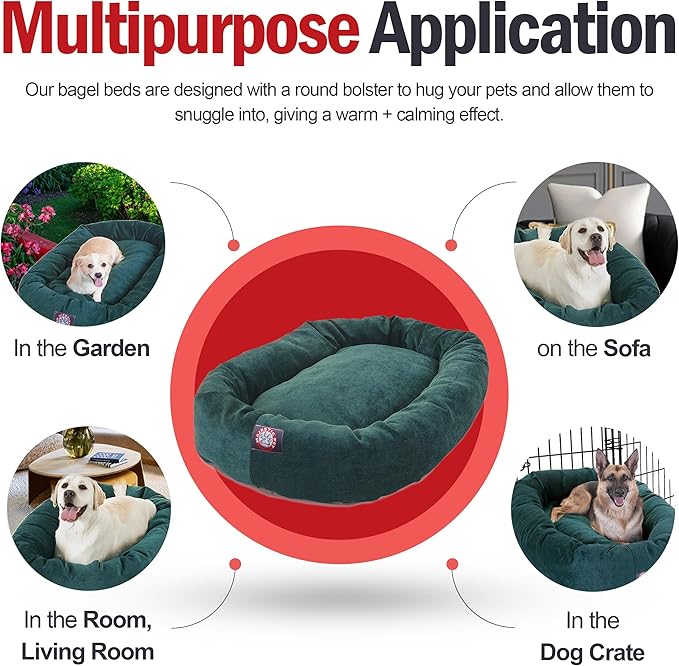 Majestic Pet 40 Inch Micro Velvet Calming Dog Bed Washable – Cozy Soft Round Dog Bed with Spine for Head Support - Fluffy Donut Puppy Mat 40x29x9 (inch) Large – Marine (2025)