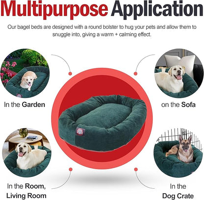 Majestic Pet 32 Inch Micro Velvet Calming Dog Bed Washable – Cozy Soft Round Dog Bed with Spine for Head Support - Fluffy Donut Puppy Mat 32x23x7 (inch) Medium – Marine (2025)