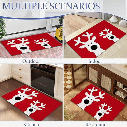 Cute Reindeer Front Door Mat,Anti-Slip Christmas Red Entrance Indoor Rug Mat,Low Profile Door Mat Entrance,Doormats for Home Kitchen Bedroom Porch, Hallways 30 x 17 Inch