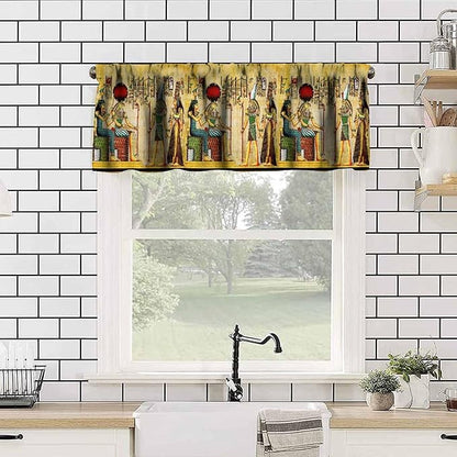 Vintage Ancient Egypt Curtains Valance, Egyptian Style Old Egypt Hieroglyphics Print African Pharaoh Theme Window Valance Curtain for Farmhouse Bedroom Living Room Kitchen 54x18inch