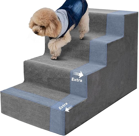 Niubya Dog Stairs for Small Dogs and Cats,18'H Non-Slip Bottom Pet Steps for High Beds and Couch,Extra Wide High-Density Foam Pet Stairs Grey,4 Steps
