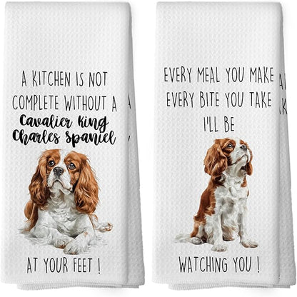Cavalier King Charles Spaniel Dog Kitchen Towels Set of 2, Funny Dog Kitchen Decor, Dogs Gifts for Women Men Hand Towel, Pet Owner Gift Decorative Tea Towels Dish Towel 16x24 Inch
