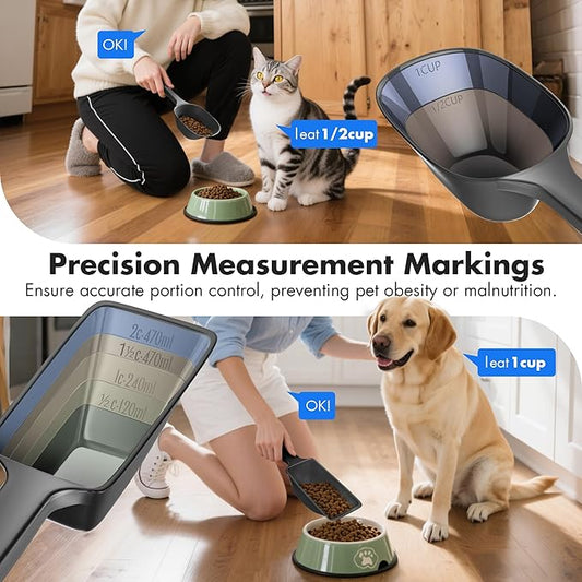 Food Scoop 2 PACK,2 Cup Capacity Dog Food Scoop With Measuring Lines For Dog, Puppy and Cat Coffee Bean Flour Scoop (Small & Large Black)