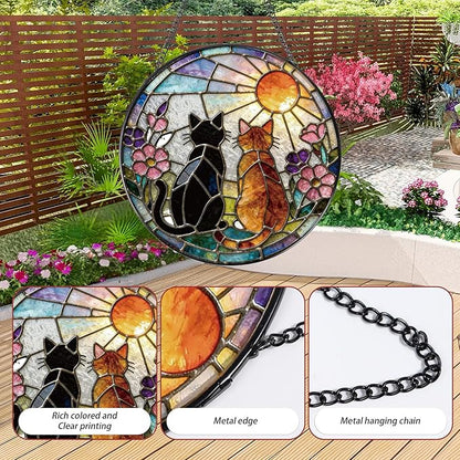 Stained Glass Window Hanging, 7.8″ Cat Sun Catchers with Hook Indoor Window Decor, Decorative Suncatchers Hanging Ornaments Home Garden Art Gift for Housewarming