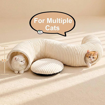 Cat Tunnel Bed with 40 Pcs Interactive Cat Toys, Cat Tube with Kitten Toys for Indoor Kittens, Collapsible Play Tunnel, White