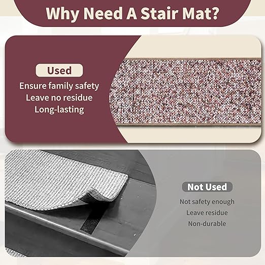 Non-Slip Carpet Stair Treads 4PCS, 8"x30" Peel and Stick Stair Runner for Wooden Steps Indoor, Washable Reusable Adhesive Backing, Pet-Friendly Safety Mats for Kids, Elders, Dogs