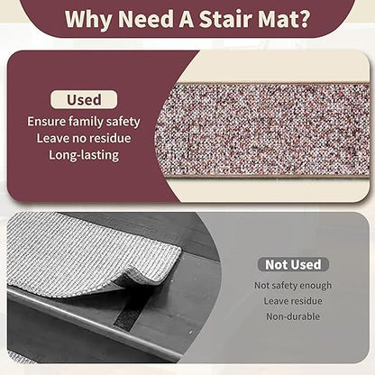 Non-Slip Carpet Stair Treads 15PCS, 8"x30" Peel and Stick Stair Runner for Wooden Steps Indoor, Washable Reusable Adhesive Backing, Pet-Friendly Safety Mats for Kids, Elders, Dogs