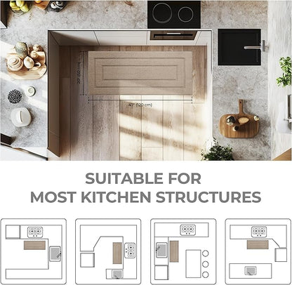 GRANNY SAYS Kitchen Mats for Floor Resist Dirt Kitchen Rugs Non Slip Washable, Long Rug Runner for Sink Laundry Thick Durable Polypropylene Comfort Standing, 47" x 20", Khaki