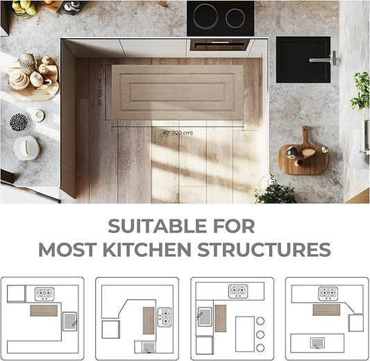 GRANNY SAYS Kitchen Mats for Floor Resist Dirt Kitchen Rugs Non Slip Washable, Long Rug Runner for Sink Laundry Thick Durable Polypropylene Comfort Standing, 47" x 20", Khaki