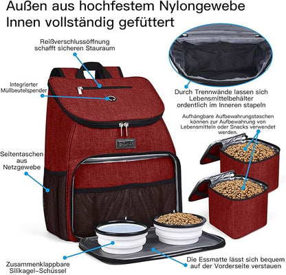 BAGLHER丨Dog Travel Bag, Airline Approved Pet Supplies Backpack, Dog Travel Backpack with 2 Silicone Collapsible Bowls and 2 Food Baskets