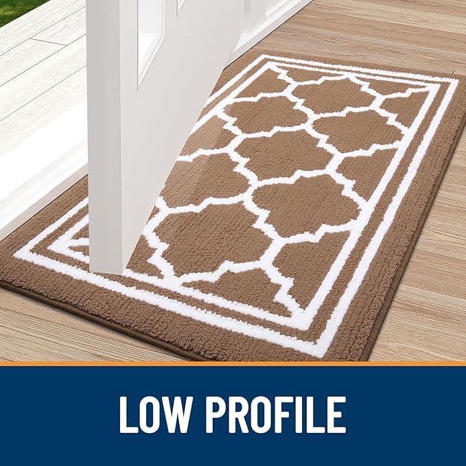 Buganda Long Indoor Door Mat, Dirt-Resistant and Absorbent Doormat, Anti-Slip, Low Profile Floor Mats for Inside Entryway, Front, and Back Door Entrance (59x23 Inches, Brown)
