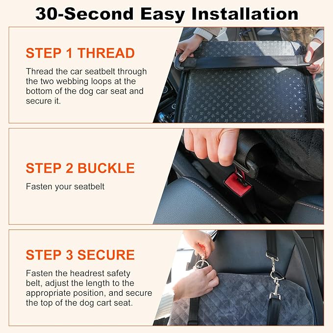Small Dog Car Seat for Small Dogs Under 30 lbs, Memory Foam Pet Car Seat with Washable Cover, Safety Belts & Side Storage Pockets, Portable Travel Bed for SUV/Sedan (Black)