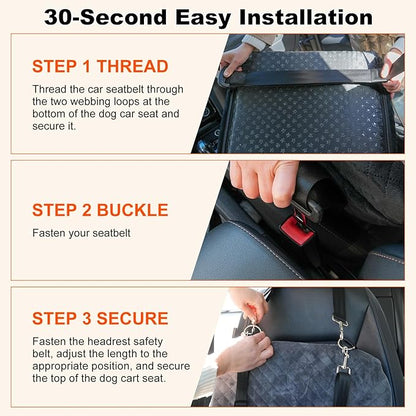Small Dog Car Seat for Small Dogs Under 30 lbs, Memory Foam Pet Car Seat with Washable Cover, Safety Belts & Side Storage Pockets, Portable Travel Bed for SUV/Sedan (Black)