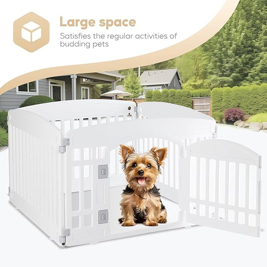 Simple Deluxe 24" 4-Panel Dog Playpen, Durable Pet Playpen with Secure Locking Door for Puppies & Small/Medium Dogs, Portable & Foldable Pet Fence, White