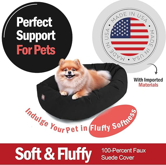 Majestic Pet Suede Shredded Memory Foam Mix Calming Dog Bed Washable - Cozy Soft Round Dog Bed with Spine for Head Support - Fluffy Donut Dog Bed, 24 Inch, Black